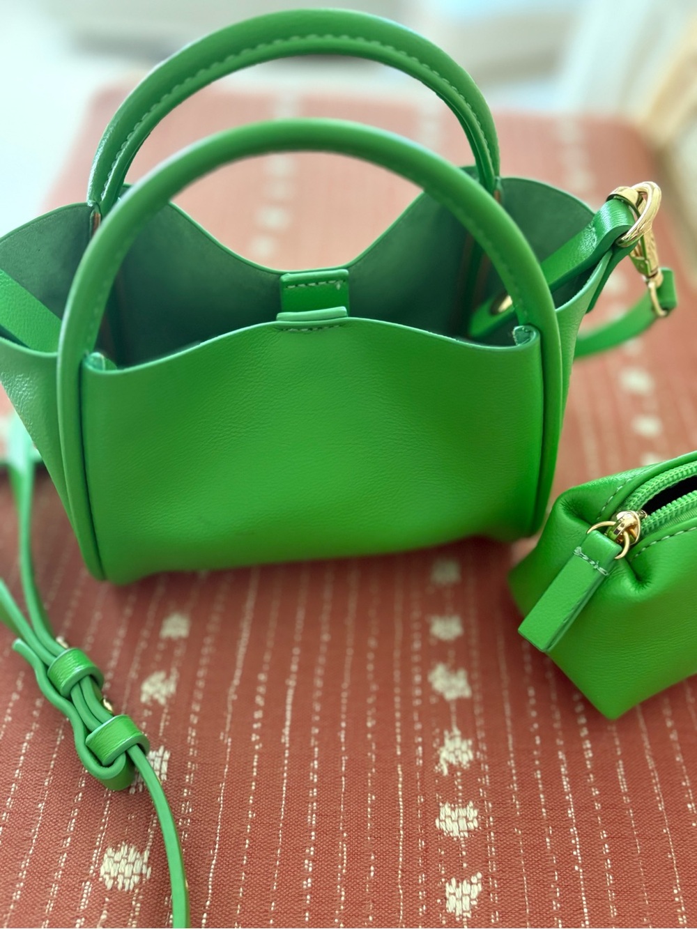 Anthropologie Vibrant Green Mini Tote with Removable Pouch